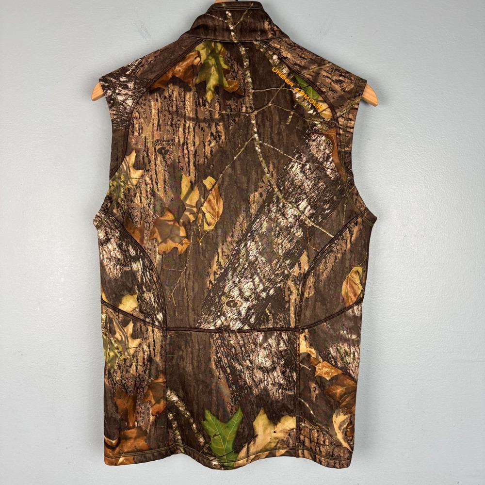 Under Armour Men's Small Brown Mossy Oak Breakup Camo Full Zip Fleece Vest Logo - Picture 3 of 8